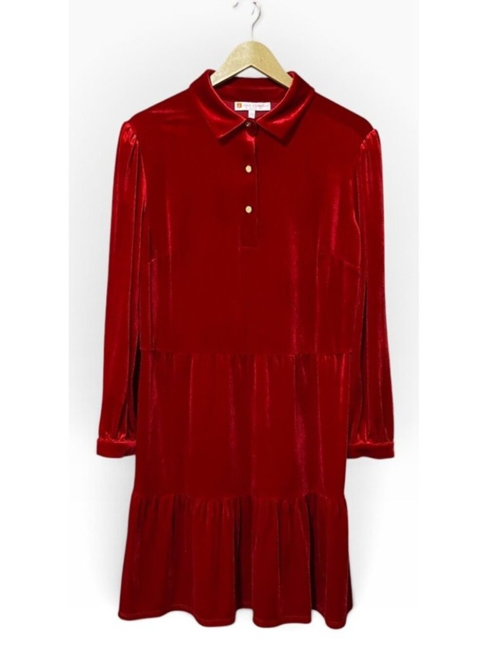 Jude Connally Ruby Red Henley Velvet Dress L NWT Christmas Party Tiered A Line